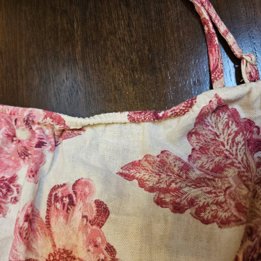 Linen Blend Floral White Pink Summer Dress Women's L - Picture 9 of 9